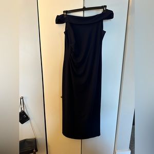 DB Studio Navy off the shoulder long evening gown